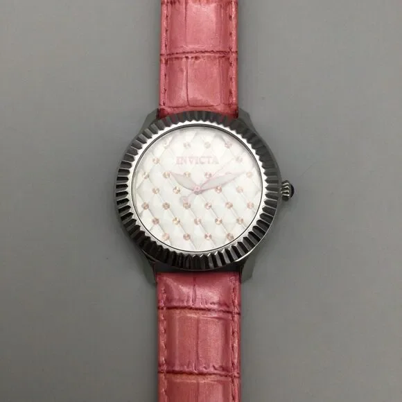 Invicta Angel Watch 40mm Silver Tone Crystals 25744 Pink Leather New Battery - Picture 8 of 15